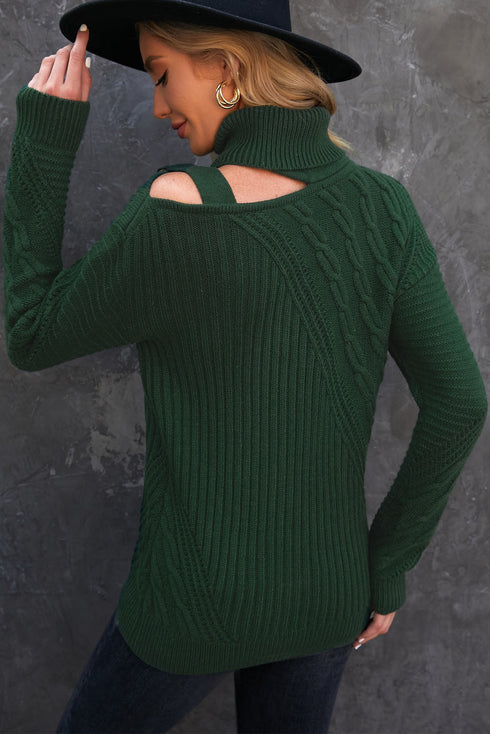 Strapped Cut Out Shoulder Turtleneck Sweater